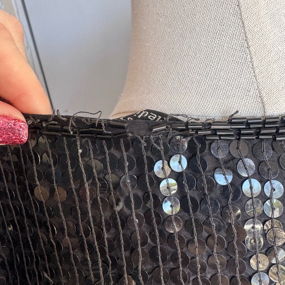 Vintage Black Sequin Silk Cardigan with Green Floral Sequin Accents - Picture 5 of 11